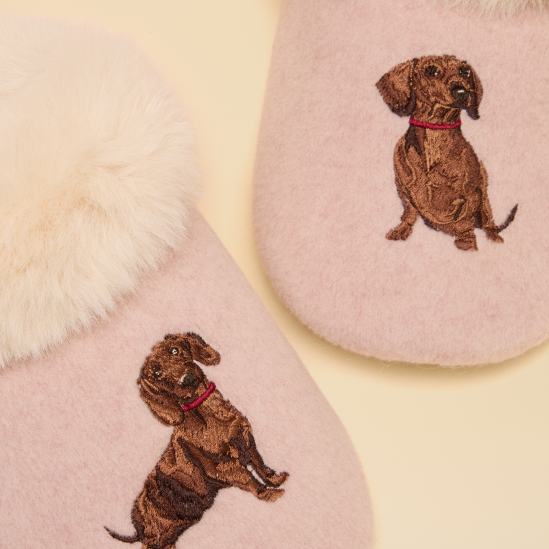 Joules Ladies Slippet Luxe Slippers - Pink Dog-2