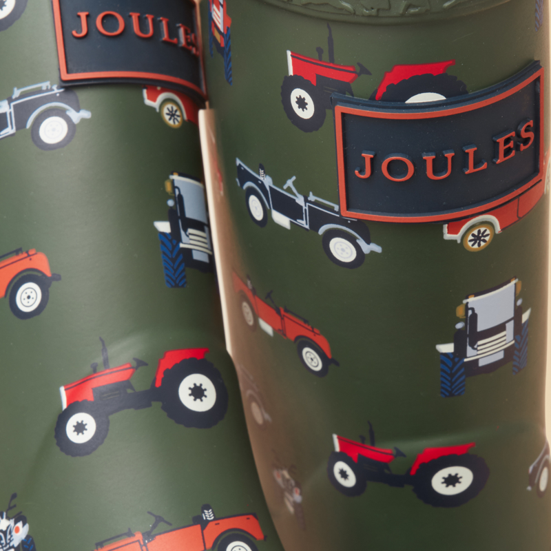 Joules Boys' Welly Print Wellies - Khaki Vehicles-4