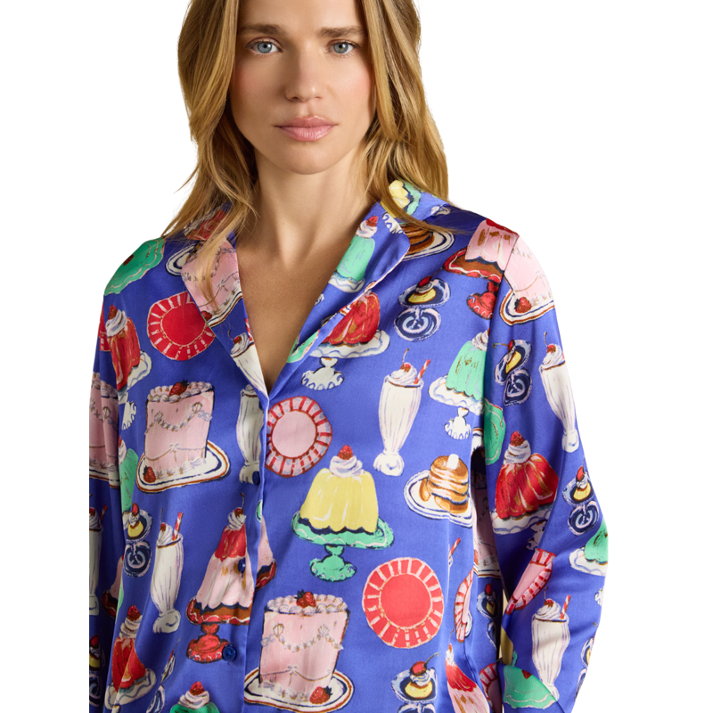 Joules Ladies Bonnie Pyjamas -Blue Puddings Print-2