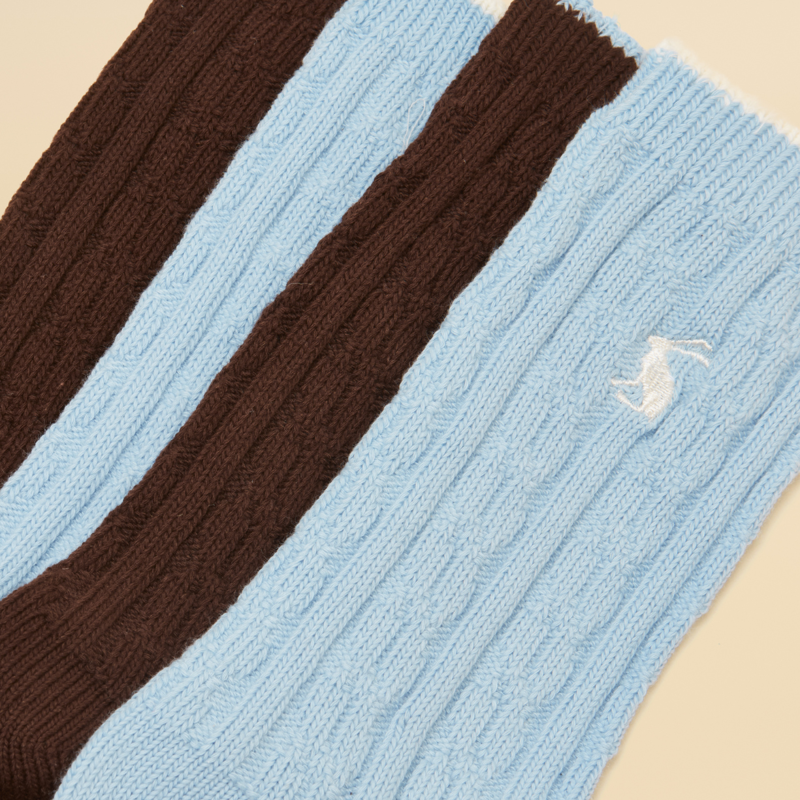 Joules Ladies Cable 2 Pack Socks - Chocolate/Blue-2