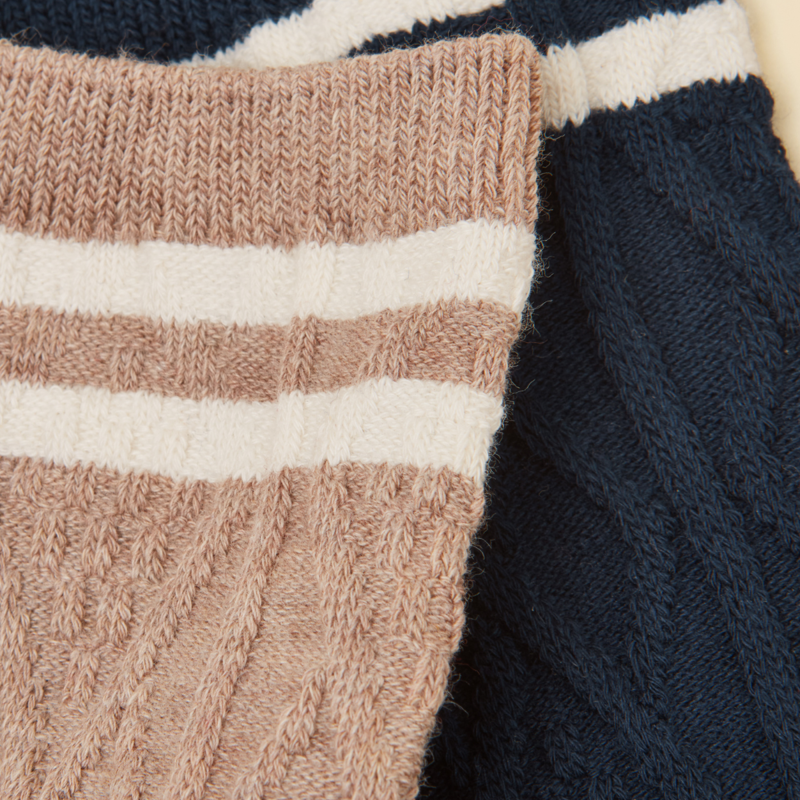 Joules Ladies Cable Volley 2 Pack Socks - Oat/Navy-1