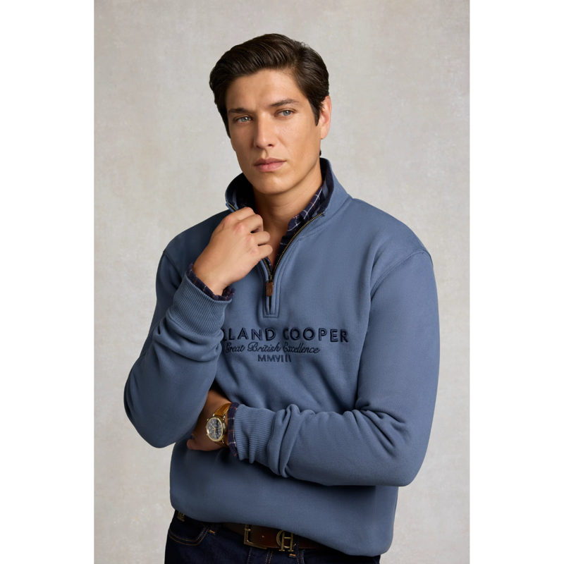 Holland Cooper Men's Heritage Quarter Zip Sweat - Denim Blue-2