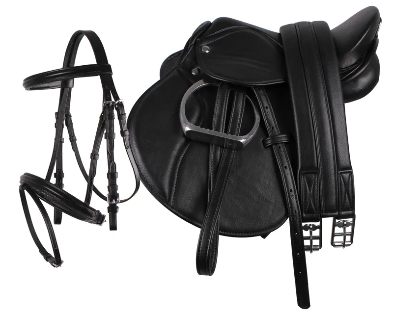 QHP Complete Saddle Set - Black - Pony