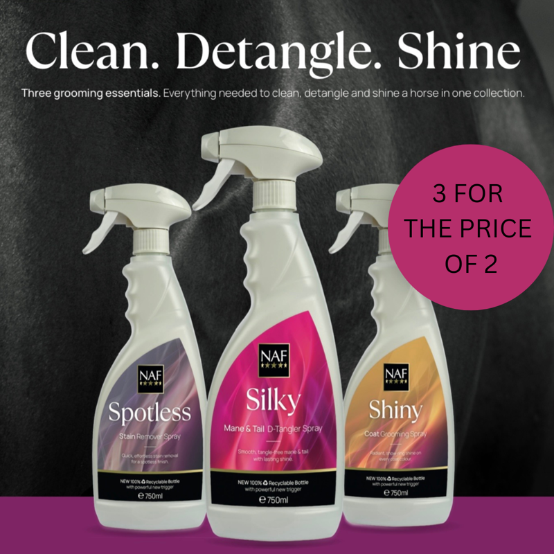NAF 3 For 2 - NAF Silky Mane and Tail Spray - Shiny Coat Spray - Spotless Stain Remover Spray 750ml