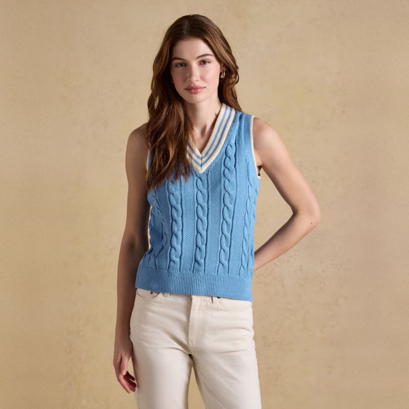 Joules Ladies Cable Knit Cricket Vest - Blue