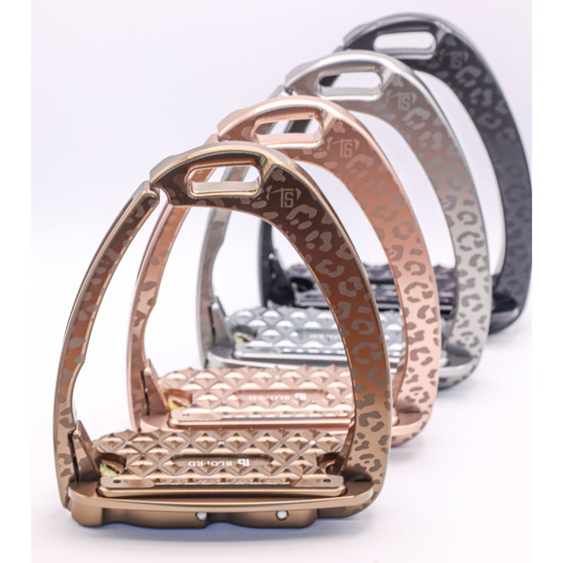 Tech Stirrups Children's' Venice Sloped Evo Safety Stirrups Untamed Collection Leopard Stirrups - Black-7