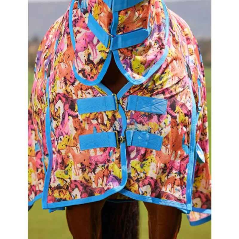 Saxon Mesh Combo Neck - Technicolour Horses Print-3
