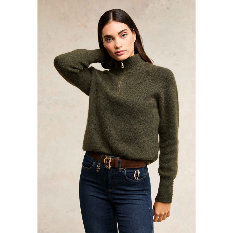 Holland Cooper Tori Quarter Zip Knit - Forest Green-1