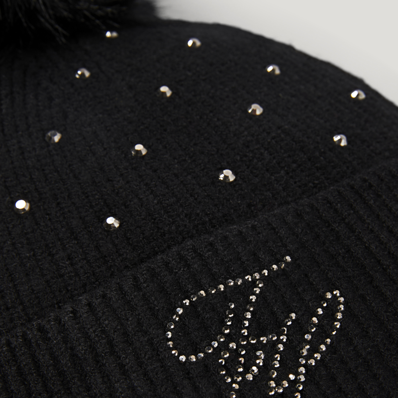 Tommy Hilfiger Daly Women's Rhinestone Pom Pom Beanie - Black-3