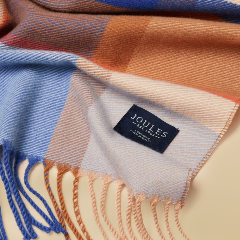 Joules Ladies Langtree Scarf - Blue Cream Check-4