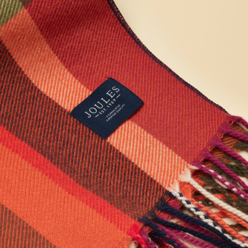 Joules Ladies Langtree Scarf - Khaki/Orange Check-2