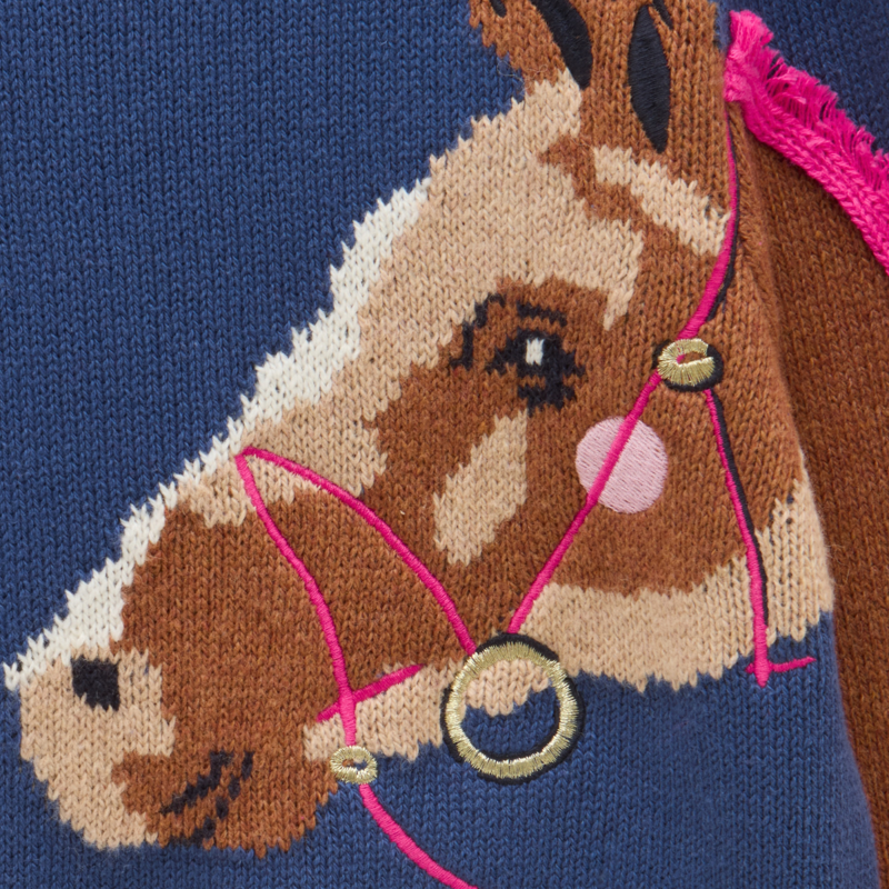 Joules Girls' Geegee Knit Jumper - Navy Horse-3