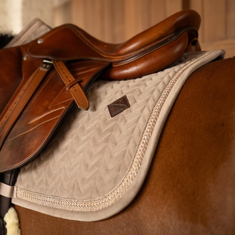 Kentucky Velvet Fishbone Plaited Glitter Rope Jumping Saddlepad Full - Beige-3