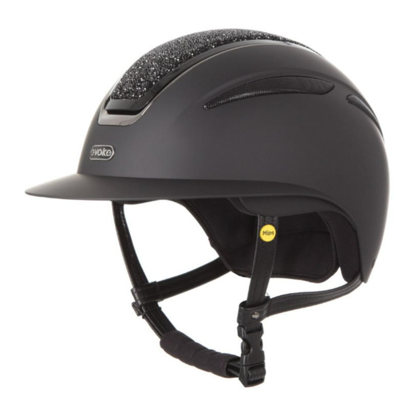 Evoke Callisto MIPS Wide Peak Riding Hat - Black/Black Crystal