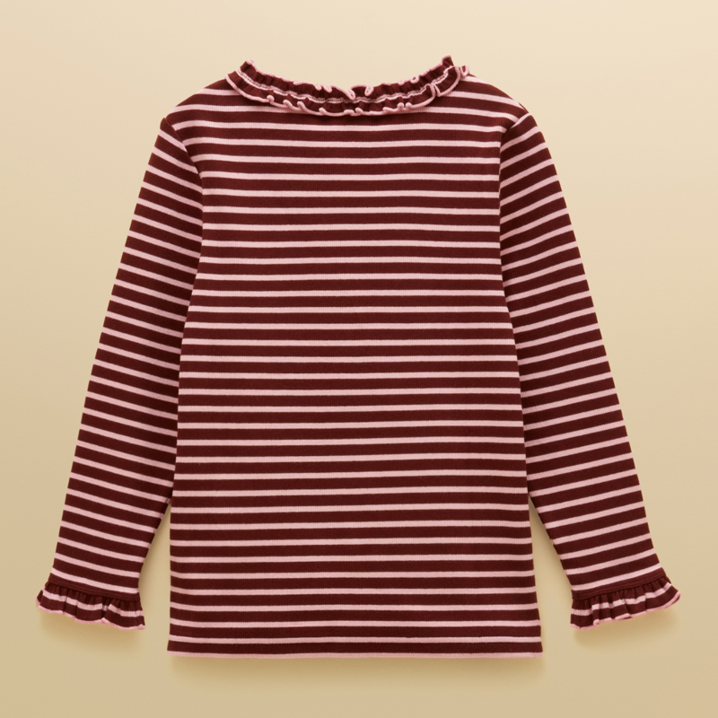 Joules Girls' Sophie Long Sleeve Ribbed Top - Brown/Pink-1