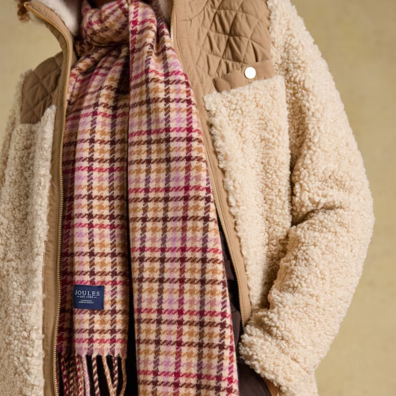 Joules Ladies Langtree Scarf - Berry Houndstooth-4