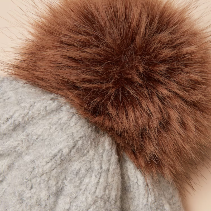 Joules Ladies Cable Bobble Hat - Grey-3
