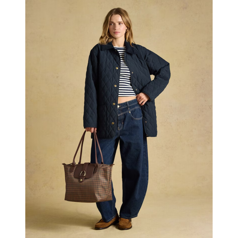 Joules Edie Zip Top Shopper Bag - Neutral Check-5