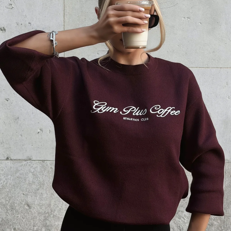 Gym + Coffee Women's Knit Crew - Fig-3
