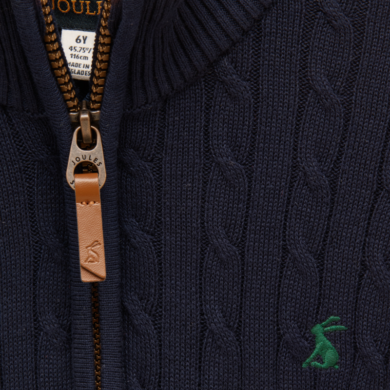 Joules Boys' Hillside Cable Knit Quarter Zip Jumper - Navy-3