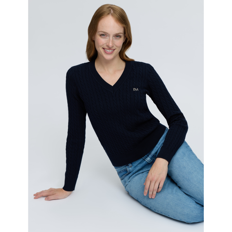LeMieux Cora Cable V-Neck Knit Jumper - Navy-2
