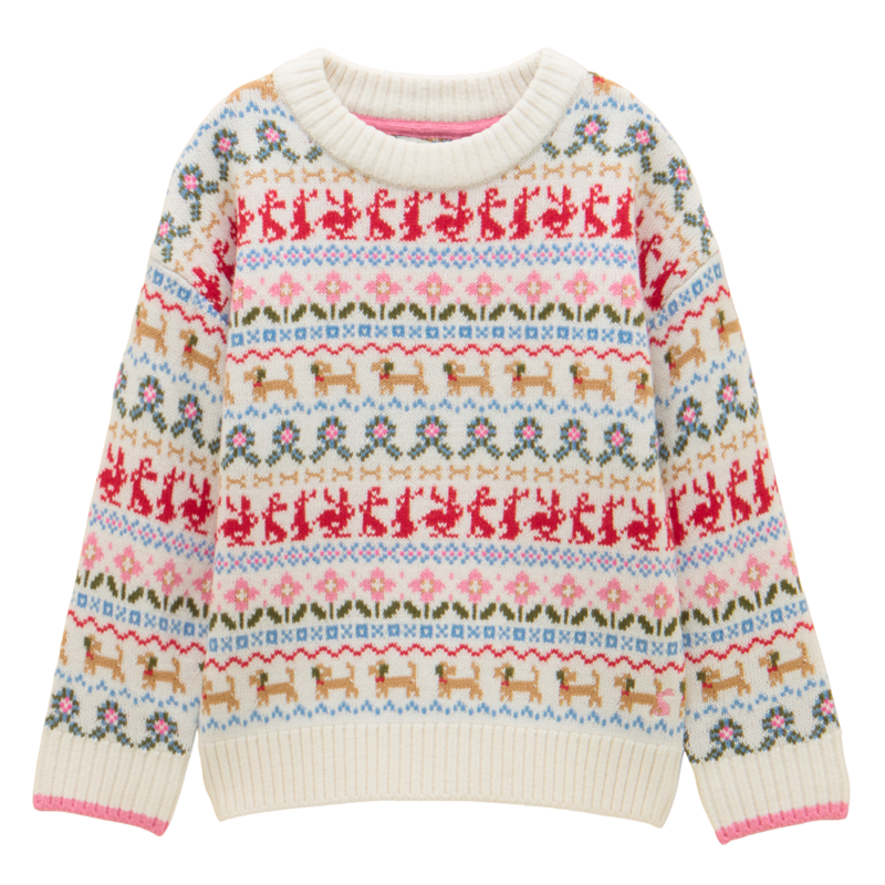 Joules Girls' Ivy Woodland Fair Isle Jumper - Natural