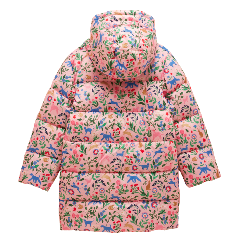Joules Girls' Cairn Showerproof Padded Longline Coat - Pink Floral-1