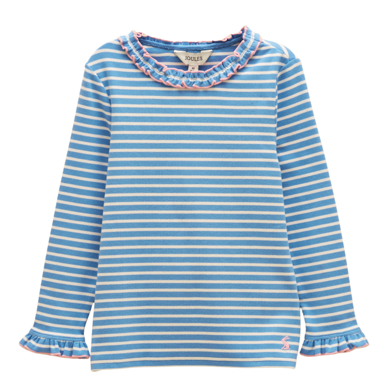 Joules Girls' Sophie Long Sleeve Ribbed Top - Cream/Blue