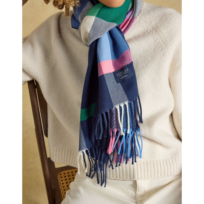 Joules Ladies Langtree Scarf - Navy/Pink Check-3
