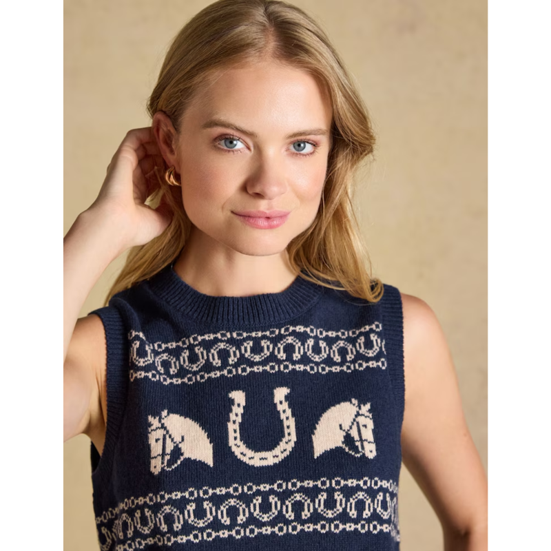 Joules Ladies Horse Icon Knit Vest - Navy-2