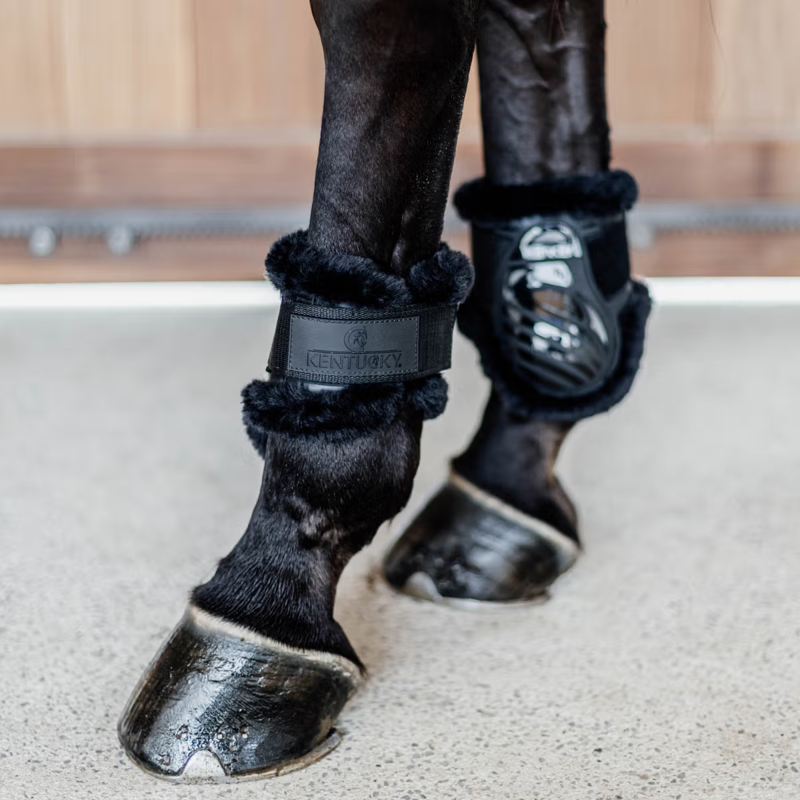 Kentucky Vegan Sheepskin Young Horse Fetlock Boots - Black/Black-3