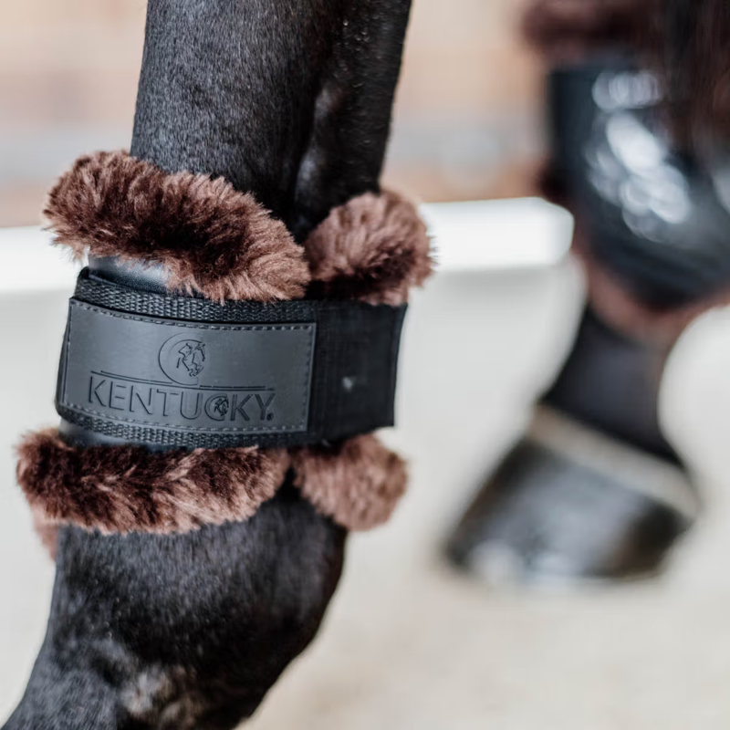 Kentucky Vegan Sheepskin Young Horse Fetlock Boots - Black/Brown-3