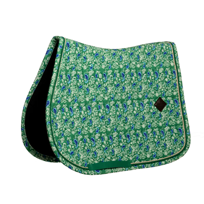 Kentucky Velvet Paisley Garden Printing Jumping Saddlepad - Green/Navy-3