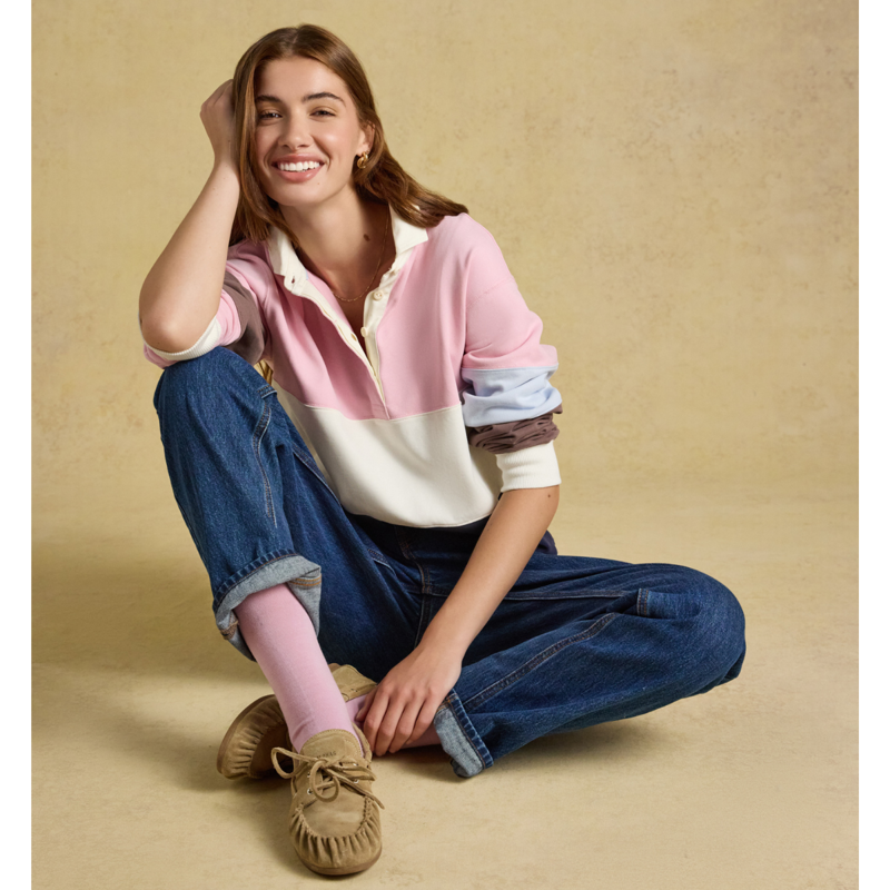 Joules Ladies Jersey Deck Shirt - Pink/Blue Hotchpotch-2