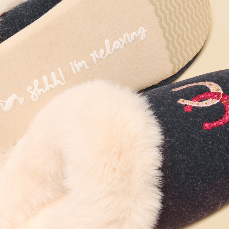 Joules Ladies Slippet Luxe Slippers - Navy Horse-5
