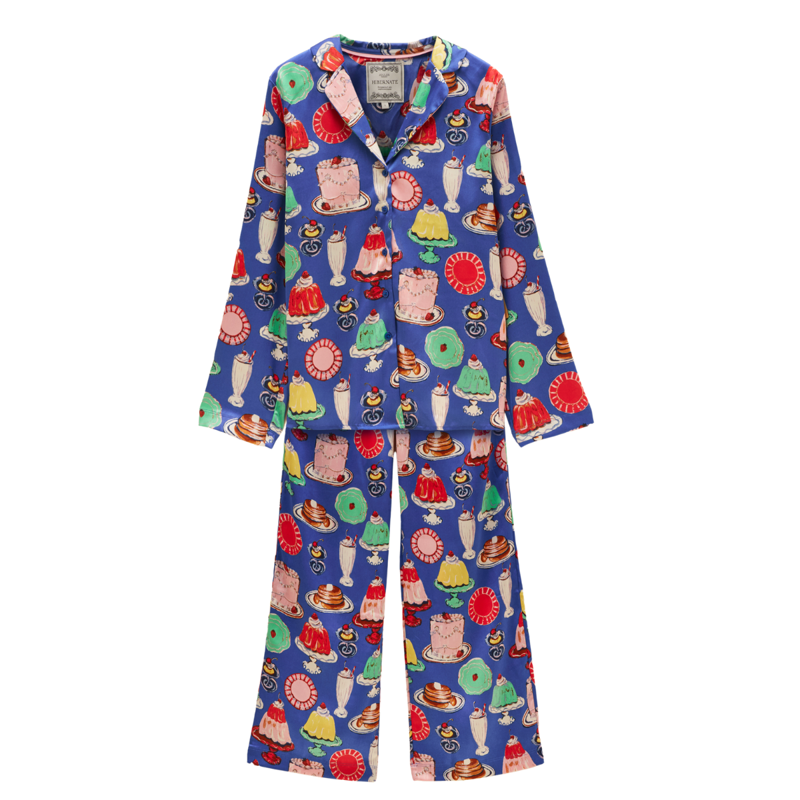 Joules Ladies Bonnie Pyjamas -Blue Puddings Print-3