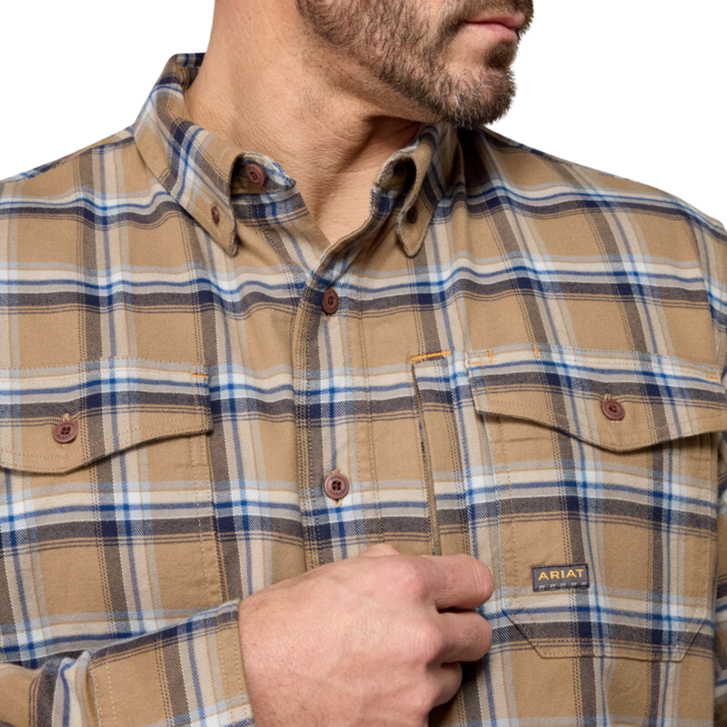 Ariat Men's Rebar Flannel DuraStretch Work Shirt - Field Khaki-3