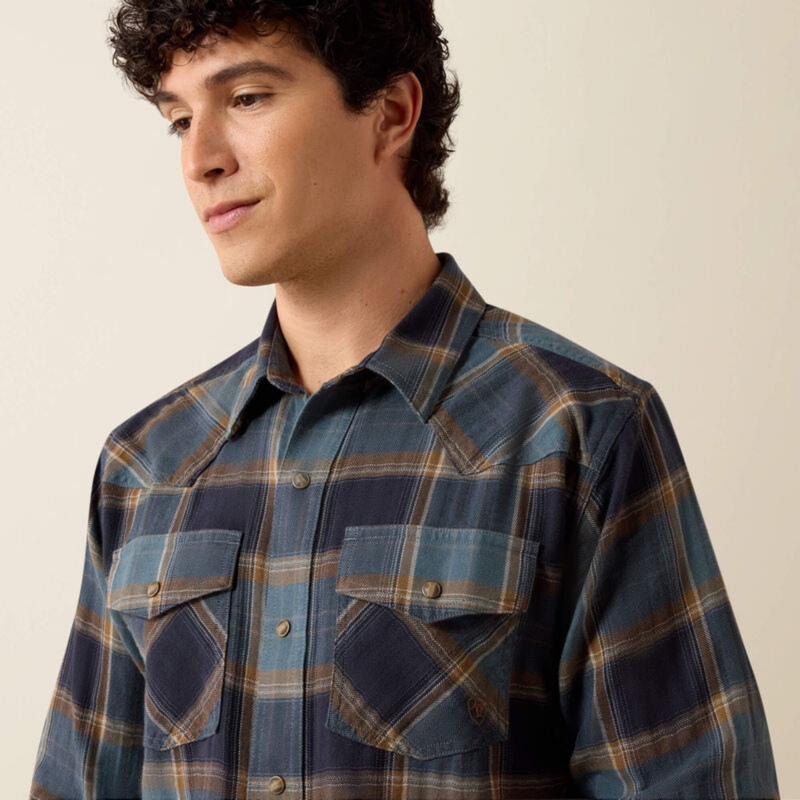 Ariat Men's Retro Harbert Fitted Snap Shirt - Inkwell Plaid-3