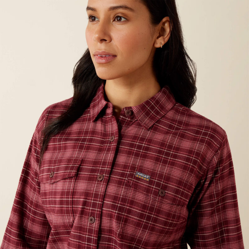 Ariat Women's Rebar Flannel DuraStretch Work Shirt - Windsor Wine-3