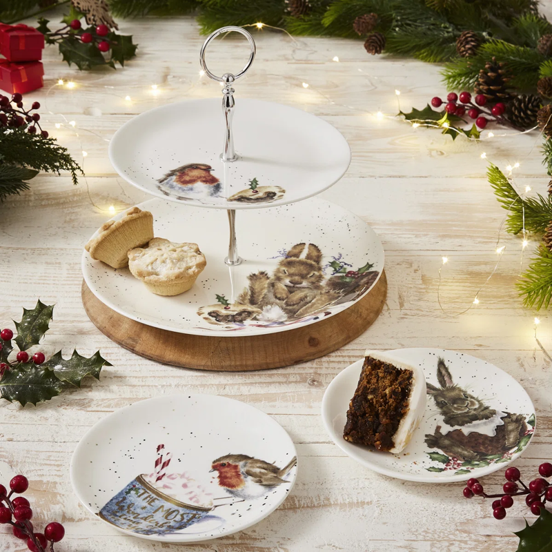 Portmeirion Wrendale Designs Festive Robin and Rabbit 2 Tier Cake Stand-4