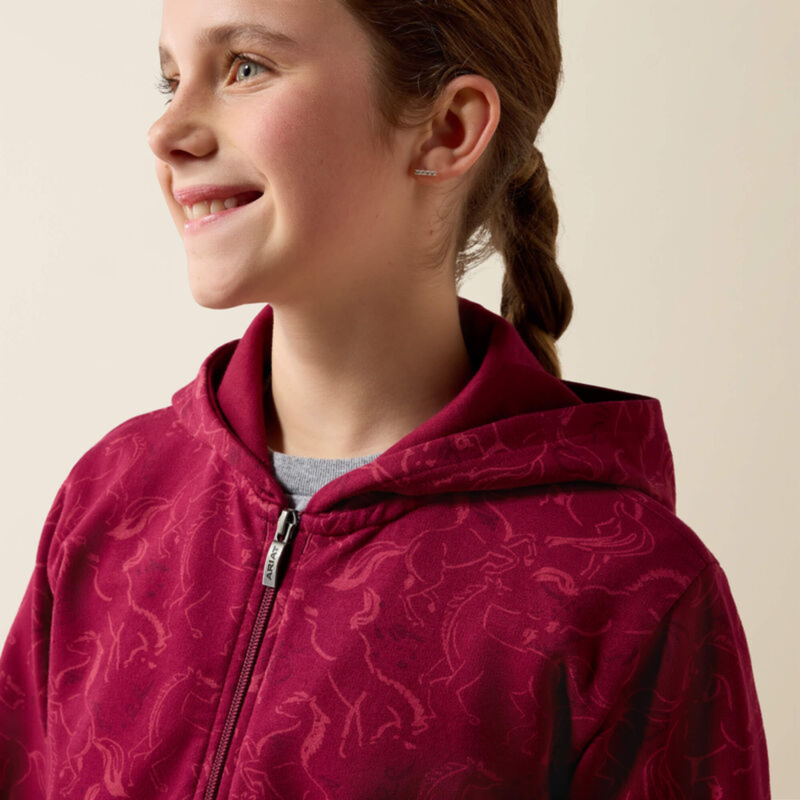Ariat Youth Spiffy Full Zip - Beet Red Horsin' Around-3