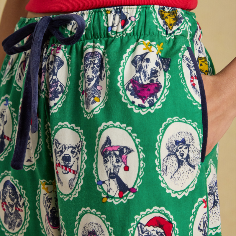 Joules Ladies Stella Brushed Cotton Pyjama Bottoms - Green Dog Print-4