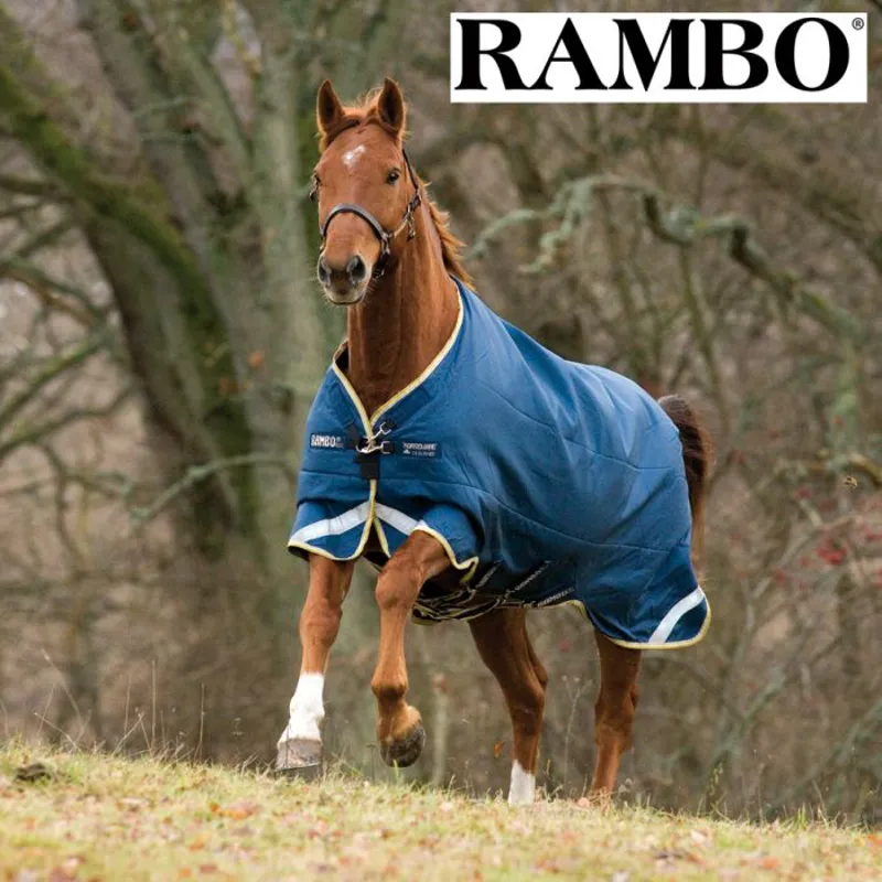 Horseware Rambo Original Lite Turnout with Leg Arches - Denim with Lime and Mustard-1