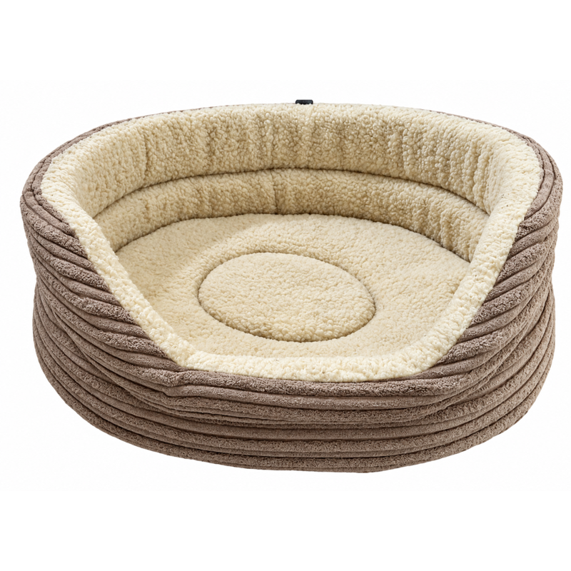 Hem and Boo Cord Oval Large Dog Bed - Camel