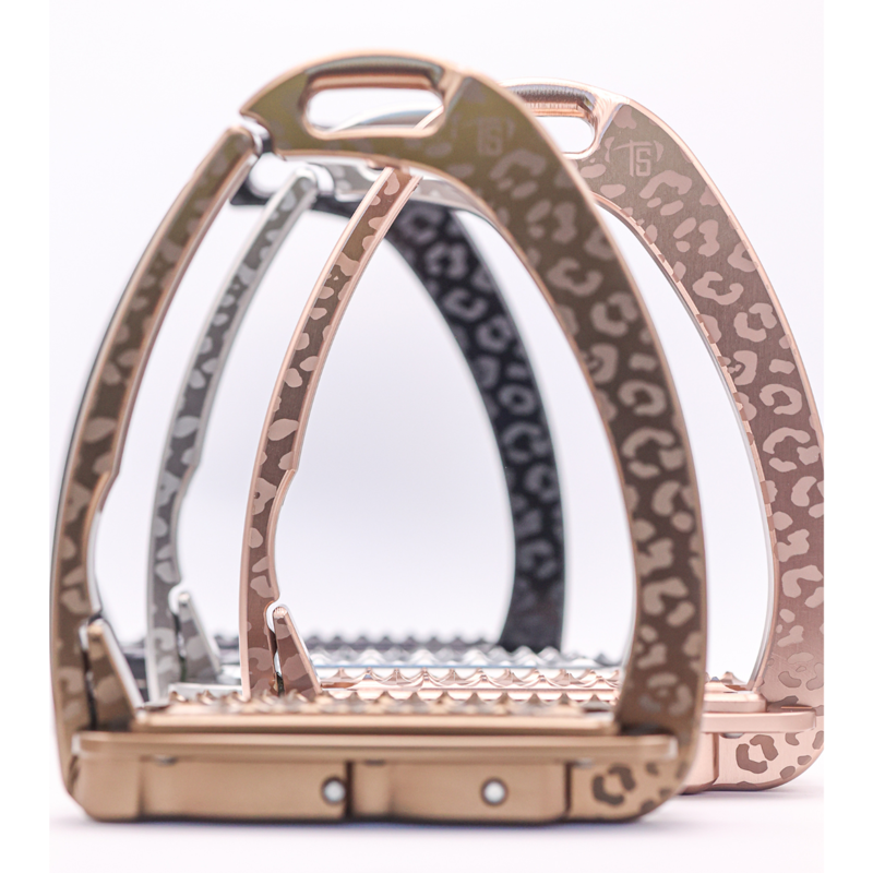 Tech Stirrups Children's' Venice Sloped Evo Safety Stirrups Untamed Collection Leopard Stirrups - Titanium-5