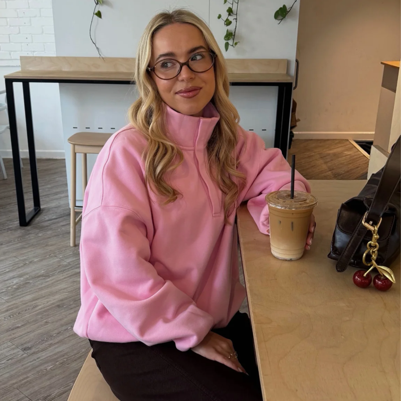 Gym + Coffee Women's Snap Collar Sierra Sweatshirt - Pink Blossom-1