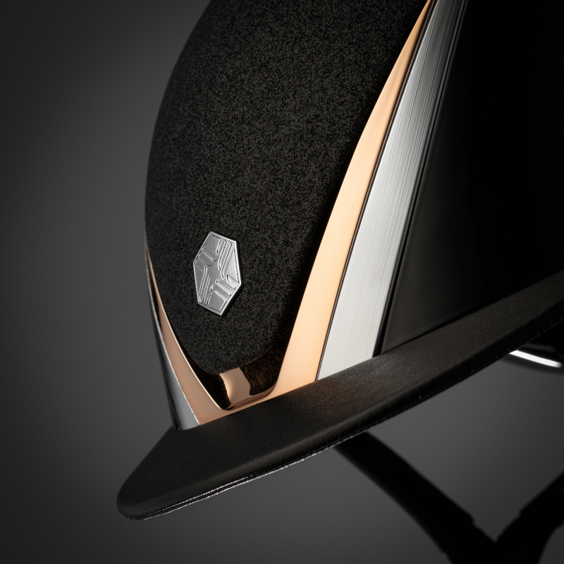 Charles Owen Hyda Sparkly Riding Hat with MIPS - Black Gloss/Rose Gold-5