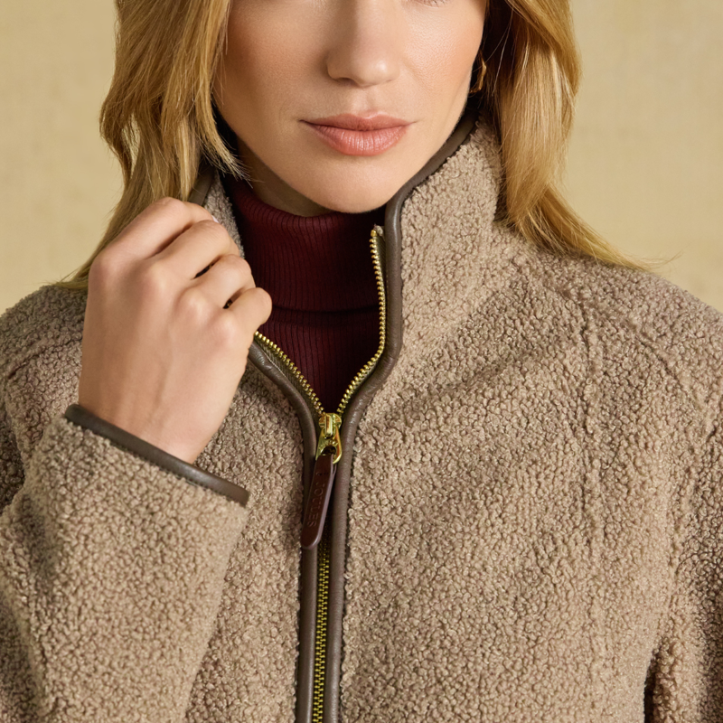 Joules Ladies Borg Fleece Heritage Longline Jacket - Mink Brown-6