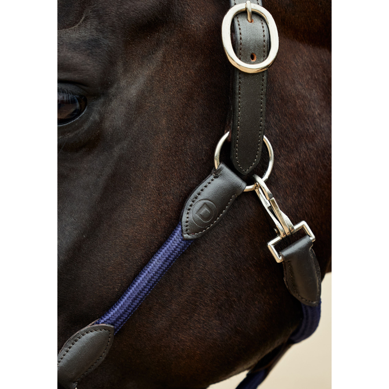 Dublin Leather Rope Headcollar - Navy/Brown-4