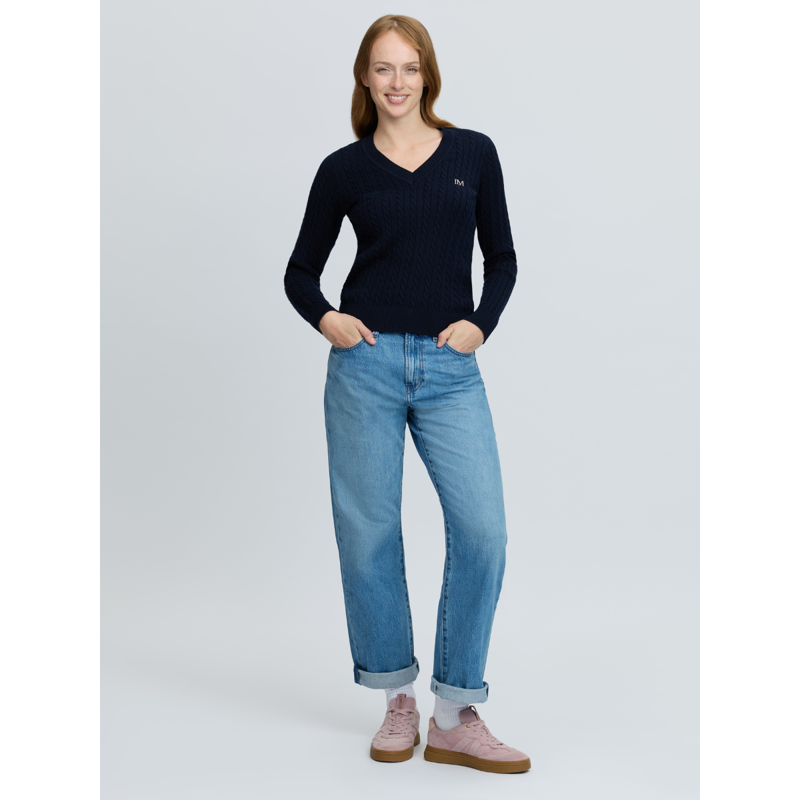 LeMieux Cora Cable V-Neck Knit Jumper - Navy-3